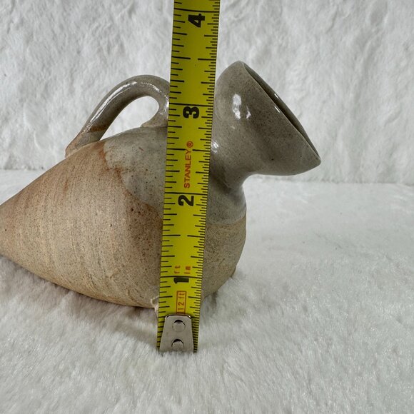 Vintage Handcrafted Ceramic Amphora Style Vase Handle Tripod Base Beige & Gray - Picture 7 of 9